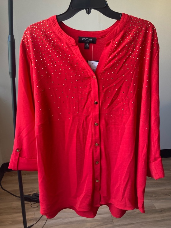Cocomo Tops - Cocomo button down shirt red with gold metallic embellishments 2X